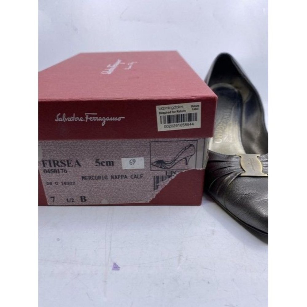 Salvatore Ferragamo Gun Metal Firsea Flat Bow Pumps Size Us - Picture 5 of 10